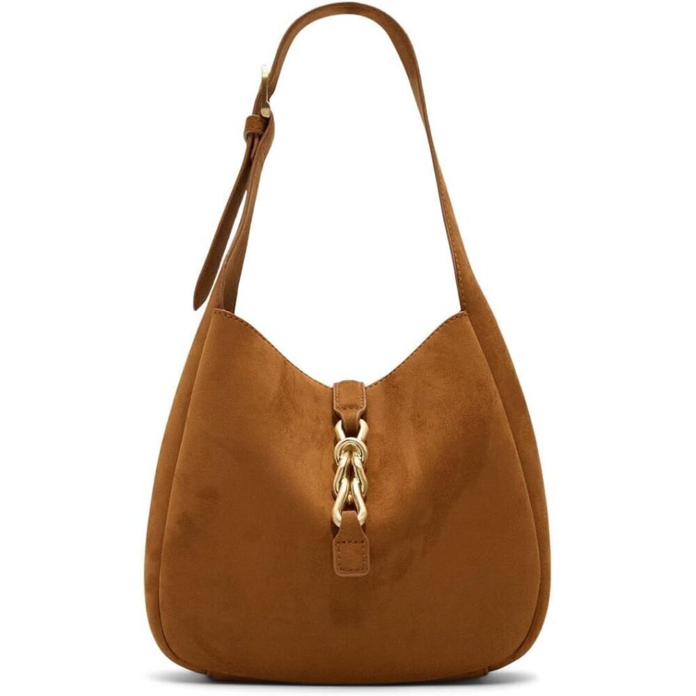 Women's Tan Polyurethane Bucket Bag with Magnetic Closure and Adjustable Strap